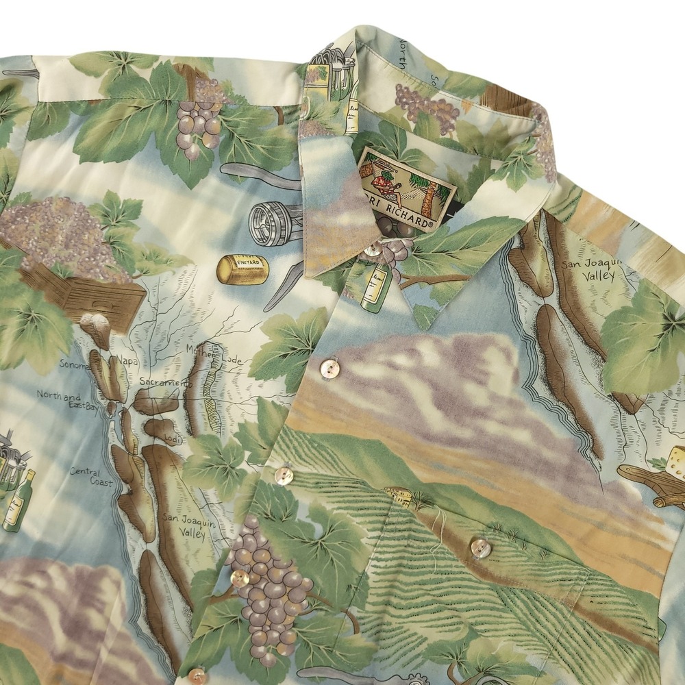 Tori Richard Shirt Mens L Multicolor Vineyard Hawaiian Short Sleeve Button Up